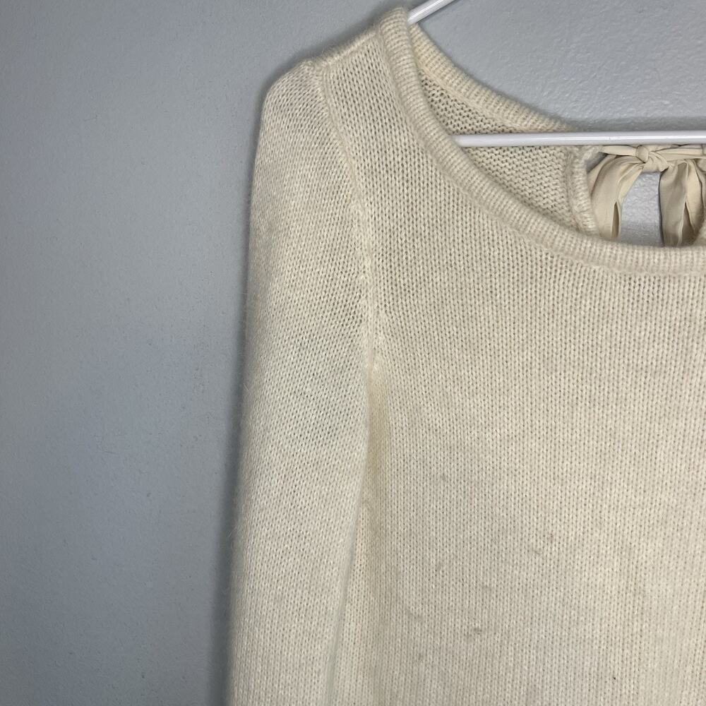 Lauren Ralph Lauren Womens Alpaca Blend Sweater V Neck Cream Sz M Lace Bow Luxe - Picture 5 of 10